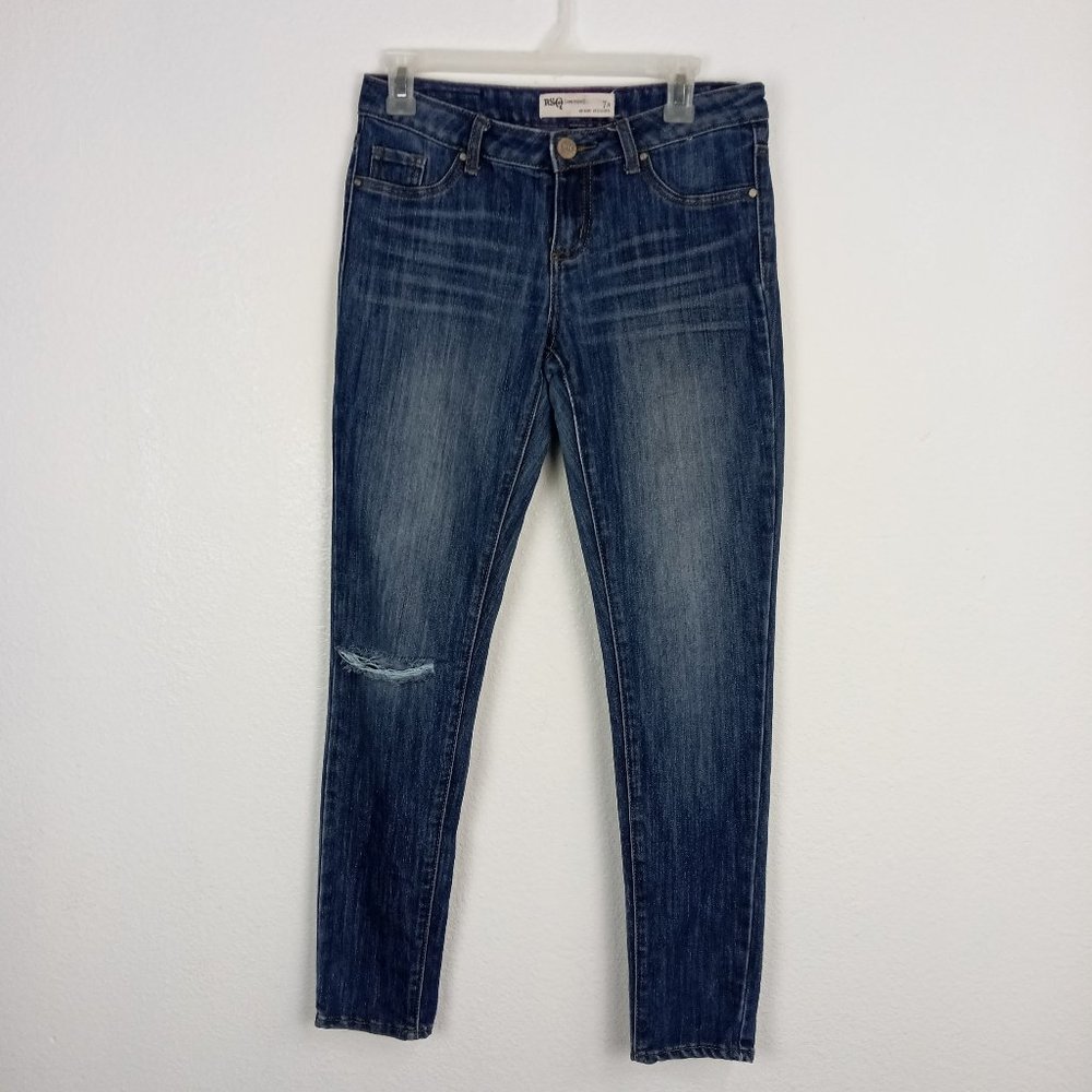 RSQ Miami Jean Jeggings Juniors Size 7 Distressed Low Rise Stretch Comfort Blue
